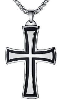 Stainless Steel Cross Pendant Necklace with 3.5mm Round Link Chain (Black and Silver Color)   G2004qy3: Jewelry