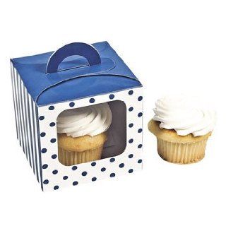 Blue Polka Dot Cupcake Boxes With Handle   Solid Color Party Supplies & Solid Color Favor Containers: Food Decorating Tools: Kitchen & Dining