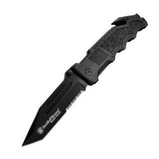 Smith & Wesson SWBG2TS Border Guard 2 Rescue Knife with 40% Serrated Tanto Blade, Glass Break, and Seatbelt Cutter, Black: Home Improvement
