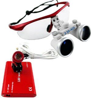 Red 2.5 420 Dental Surgical Binocular Loupes + Red LED Head Light Lamp: Health & Personal Care
