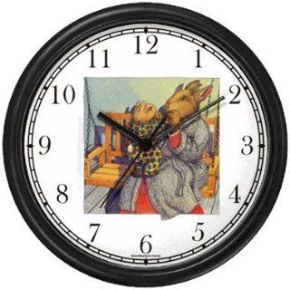 Mommy & Baby Bunny Rabbit on Porch Swinging Chair or Bench   from Hush Little Baby by Artist: Sylvia Long Wall Clock by WatchBuddy Timepieces (Black Frame)  