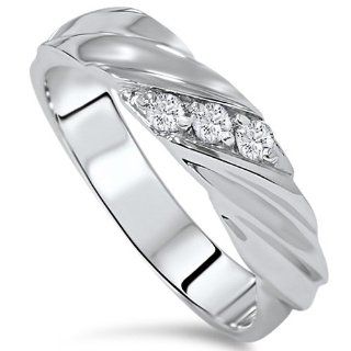 Three Stone Diamond 14K White Gold Wedding Ring: Jewelry