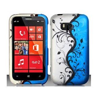 4 Items Combo For Nokia Lumia 822 (Verizon) Blue Silver Vines 2D Design Hard Case Snap On Protector Cover + Car Charger + Free Stylus Pen + Free 3.5mm Stereo Earphone Headsets Cell Phones & Accessories