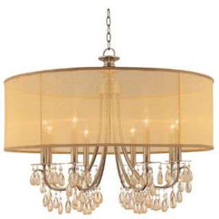 Crystorama Lighting 5628 AB Chandelier with Etruscan Smooth Oyster Crystals and Silk Shades, Antique Brass    