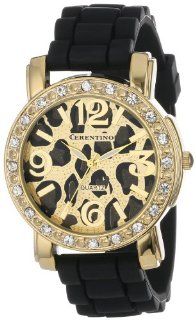 Cerentino Women's CR105 BLK  Black Silicone Rubber Leopard Print Dial Watch: Watches
