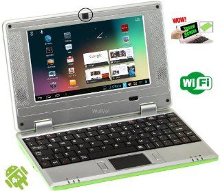 WolVol 7 inch Mini Laptop Tablet (Lime Green) 8 GB Hard Drive Latest Android 4.1 Model Touch Screen with WIFI,Camera,Netflix,HDMI Port (Includes: Charger, Wired Mouse, Velvet Case, Stylus Touch Pen): Computers & Accessories