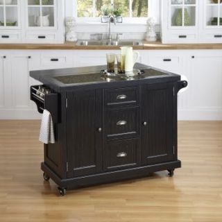 Home Styles Nantucket Distressed Black Kitchen Cart   Kitchen Islands and Carts
