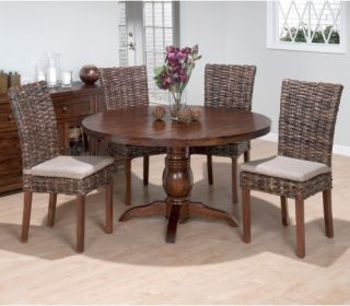 Jofran Bar Harbor Round 5 Piece Dining Table Set with Rattan Chairs   Dining Table Sets