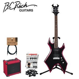 B.C. Rich Red Bevel Warlock Electric Guitar Pack with Insinorator Amp (WGREBKPK)   Includes: Guitar Stand, Guitar Strap, 10ft Cable & Planet Waves/GoDpsMusic Shredder Pick Sampler: Musical Instruments