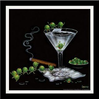 'MARTINI LIMBO' Cigar olive art FRAMED/MATTED PRINT   Michael Godard 18x18   Martini Glasses