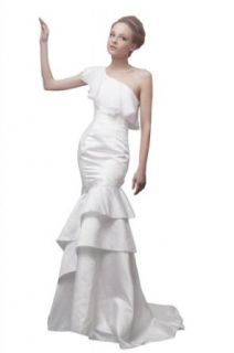 Wabl New 2014 Satin Mermaid Chiffon One shoulder Tiered Wedding Gown Free Gift at  Womens Clothing store: Dresses