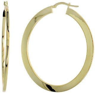 10K Gold Highly Polished Oval Shape Snap Post Italian Hoop Earrings, 2 1/16" (52mm) tall: Jewelry