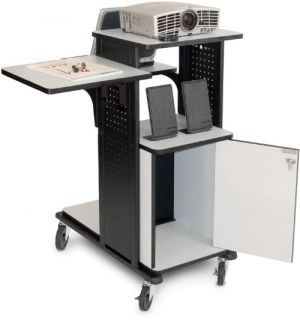 Luxor Adjustable Height Laptop Presentation Station with Security Cabinet and Side Shelf   Computer Carts