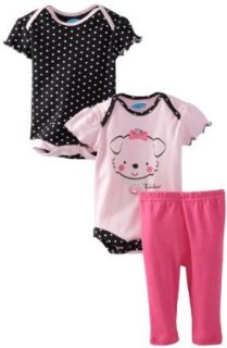 Bon Bebe Baby Girls Newborn Fabulous Puppy 3 Piece Pant Set, Pink/Black, 0 3 Months: Infant And Toddler Pants Clothing Sets: Clothing