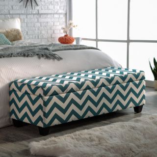 angeloHOME Kent Storage Bench Ottoman   Blue Chevron   Ottomans