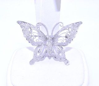 14K White Gold Diamond Butterfly Pendant/Pin: Jewelry