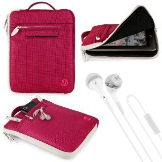 (Pink) VG Hydei Edition Nylon Sleeve Bag Case for Aluratek AT208F Cinepad 8" Android Tablet + White VG Brand Stereo Headphones with Windscreen Microphone & Silicone In Ear Tips: Electronics