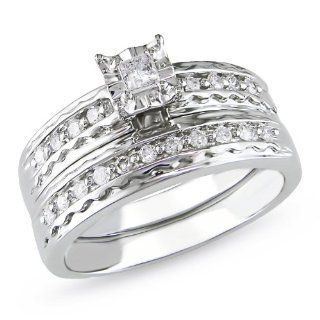 14k White Gold Diamond Wedding Ring Set (0.3 Cttw, G H Color, I1 I2 Clarity): Wedding Ring Sets: Jewelry