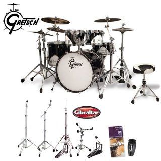 Gretsch JF RN57 E825 MCO Kit Q1 Renown 57 Motor City Black 5 Piece Shell Pack (RN57 E825 MCO) with Gibraltar Hardware, Matching Gibraltar Drum Throne, Evans Drumset Survival Guide and LP Rumba Shaker: Musical Instruments