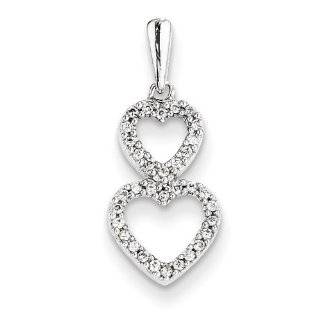 Gold and Watches 14K White Gold Diamond Stacked Hearts Pendant: Charms: Jewelry