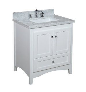Abbey 30 inch White Bathroom Vanity (Carrera/White): Includes a Soft Close Drawer, Self Closing Door Hinges and Rectangular Ceramic Sink    