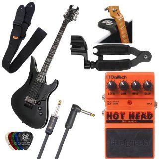 Schecter Synyster Gates Special Electric Guitar   Gloss Black with Digitech Hot Head Distortion, Protec Guitar Strap, D'Addario 20ft Instrumental Cable Right Angel, Guitar Rest, Guitar Pro Winder and 5 Guitar Picks Musical Instruments