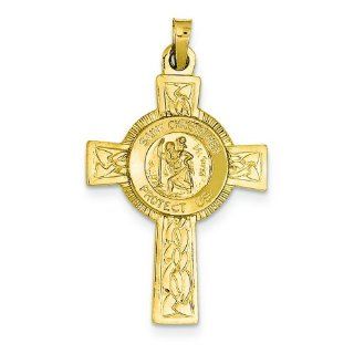 14K Yellow Gold Cross St. Christopher Medal Pendant Jewelry