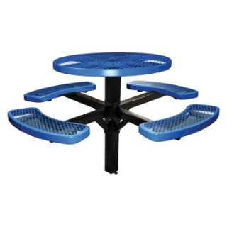 46 in. Single Post Expanded Metal Round Commercial Grade Picnic Table with Attached Benches   Picnic Tables