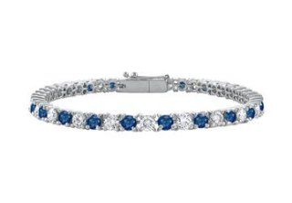 Created Sapphire and Cubic Zirconia Prong Set 10K White Gold Tennis Bracelet 2.00 CT TGW: SUMMI: Jewelry