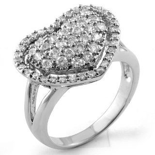 Cubic Zirconia Round Heart Style Ring Anniversary Sterling Silver 925 Sz5: Jewelry
