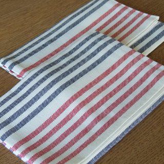 Set of 2 Navy and Red Linen Kitchen Towels Twill   Dish Towels