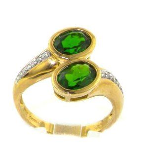 Luxury 9K Yellow Gold Womens Large Russian Diopside & Diamond Ring   Finger Sizes 6 to 9 Available Jewelry