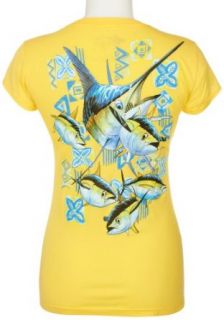 Guy Harvey Marlin Tuna Back Screen T Shirt YELLOW X Lg: Clothing