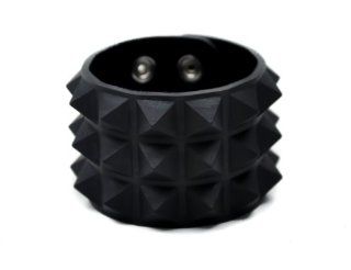 3 Row Black Pyramid Stud Rubber Wristband Vegan Friendly: Jewelry