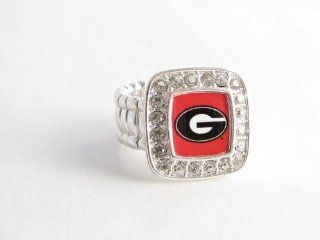 Georgia Bulldogs UGA Crystal Square Fashion NCAA Stretch Ring Jewelry : Sports & Outdoors