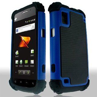 ZTE Warp N860 N 860 Dual Layer Combo 2 in1 Impact Hard Plastic Rubberized Back and Silicone Skin Soft Gel Case Cover Snap Blue Black: Cell Phones & Accessories