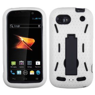 MYBAT AZTEN861HPCSYMS002NP Symbiosis Dual Layer Protective Hybrid Case with Kickstand for ZTE Warp Sequent N861   1 Pack   Retail Packaging   Black/White: Cell Phones & Accessories
