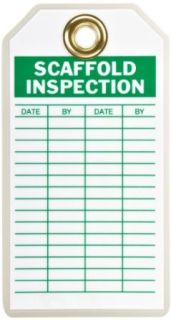 Brady 86439 3" Width x 5 3/4" Height, B 837 Heavy Duty Polyester, Green on White Scaffold Inspection Tag, Header "Scaffold Inspection", Pack of 10 Industrial Warning Signs