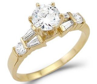 Solid 14k Yellow Gold New Solitaire CZ Cubic Zirconia Engagement Ring Unique 1.0 ct: Jewelry