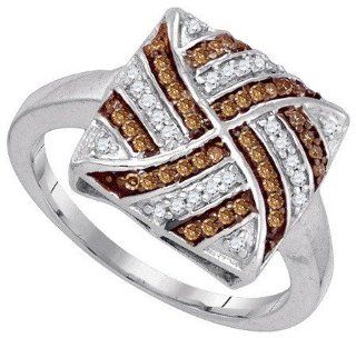 0.25 Carat (ctw) 10K White Gold Round Cut White & Cognac Diamond Ladies Micro Pave Right Hand Ring 1/4 CT: Jewelry