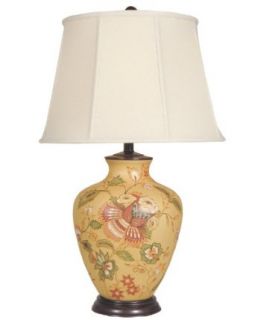 29.5in Ht Pale Yellow Floral Porcelain Table Lamp with Shade    