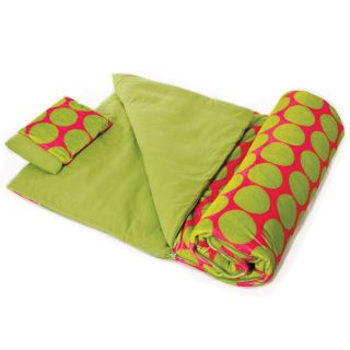 Wildkin Big Dot Pink & Green Plush Sleeping Bag   Kids Sleeping Bags
