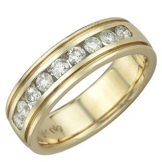 14K Yellow Gold 0.74cttw Round Shaped White Brilliant Diamond Men's Ring: Jewelry