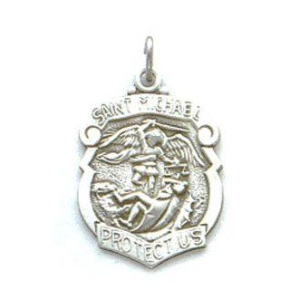 St. Michael Sterling Silver Medal Pendant 18" Steel Chains: Jewelry