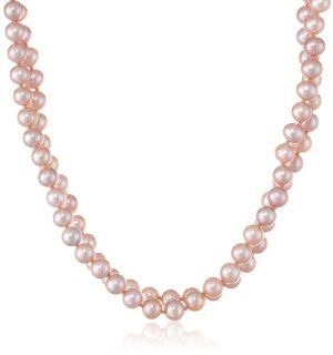Pink Freshwater Cultured AA Quality Pearl (6.5 7mm) Necklace with 14k Yellow Gold Clasp, 60": Jewelry