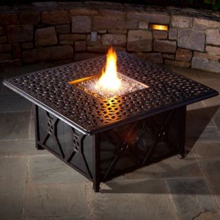 Alfresco Home Ramblas 48 in. Square Gas Fire Pit Chat Table with Firebead Blue Luster Round Glass Beads   Fire Pits