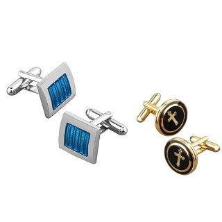 eForCity Blue/ Silver Square Cufflink with FREE Black/Copper Round with a Cross Cufflink: Cuff Links: Jewelry