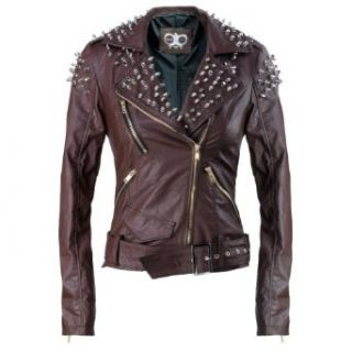 THOOO Women's Spike Stud Leather Slim Fit Motorcycle Jacket at  Womens Clothing store