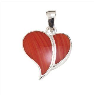 Red Coral & 925 Sterling Silver Heart Pendant: Jewelry
