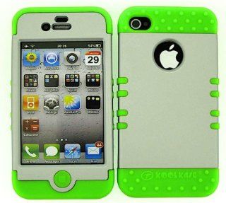 Cell Phone Skin Case Cover For Apple Iphone 4 4s Non Slip Silver    Lime Green Rubber Skin + Hard Case: Cell Phones & Accessories